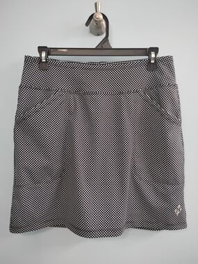 Jofit Black and White Polka Dot Midi Skirt Size Small W/Purple Shorts Underneath